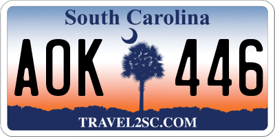 SC license plate AOK446