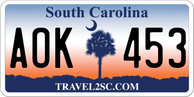 SC license plate AOK453