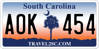 SC license plate AOK454