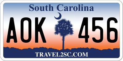 SC license plate AOK456