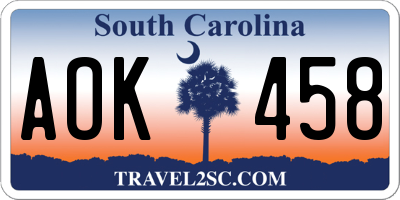 SC license plate AOK458