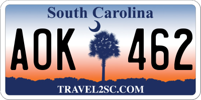 SC license plate AOK462