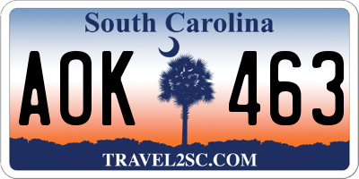 SC license plate AOK463