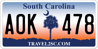 SC license plate AOK478