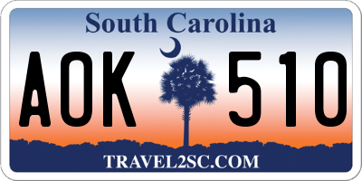 SC license plate AOK510