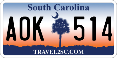 SC license plate AOK514