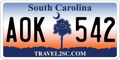 SC license plate AOK542