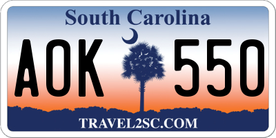 SC license plate AOK550