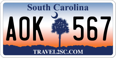 SC license plate AOK567