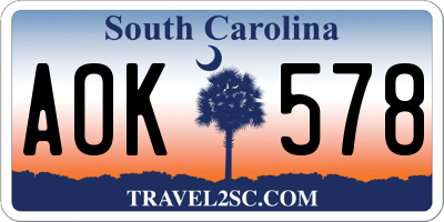 SC license plate AOK578