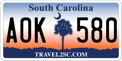 SC license plate AOK580