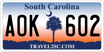 SC license plate AOK602
