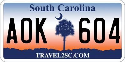 SC license plate AOK604
