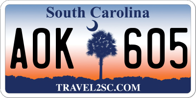 SC license plate AOK605