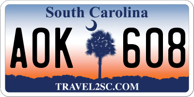 SC license plate AOK608