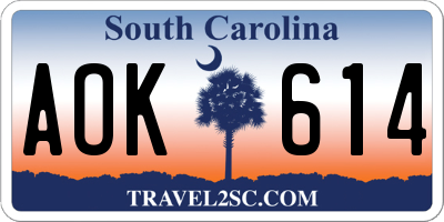 SC license plate AOK614