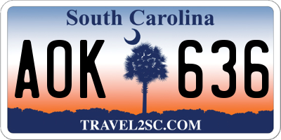 SC license plate AOK636