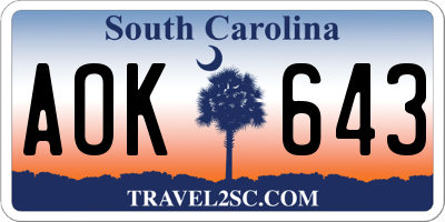 SC license plate AOK643