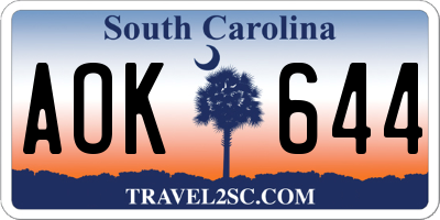 SC license plate AOK644
