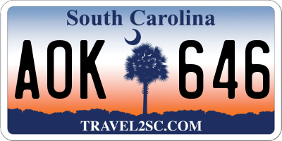 SC license plate AOK646