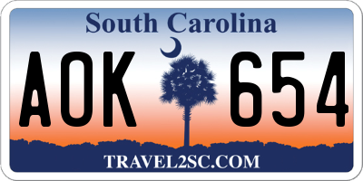 SC license plate AOK654