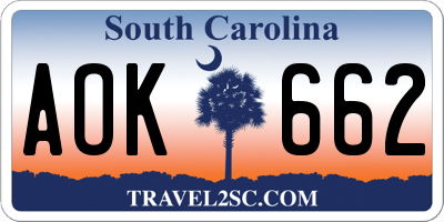 SC license plate AOK662