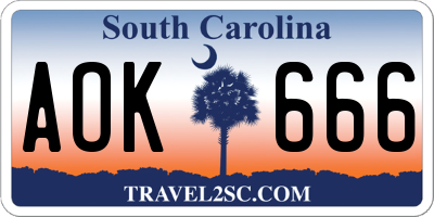 SC license plate AOK666