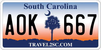 SC license plate AOK667