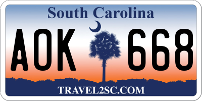 SC license plate AOK668