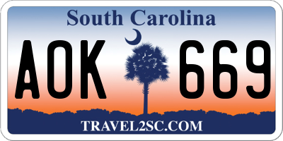 SC license plate AOK669
