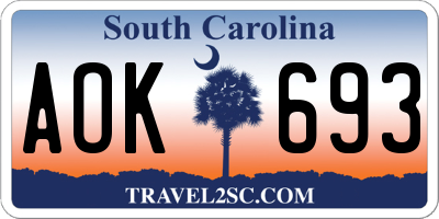 SC license plate AOK693
