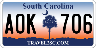 SC license plate AOK706