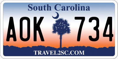 SC license plate AOK734
