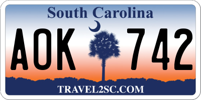 SC license plate AOK742