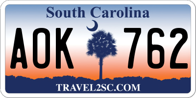 SC license plate AOK762