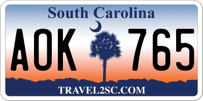 SC license plate AOK765