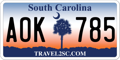 SC license plate AOK785