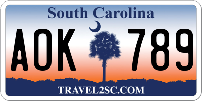 SC license plate AOK789