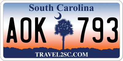 SC license plate AOK793