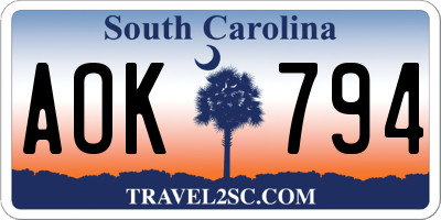 SC license plate AOK794