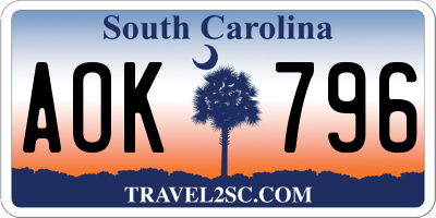 SC license plate AOK796