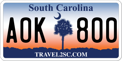 SC license plate AOK800