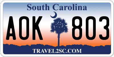 SC license plate AOK803