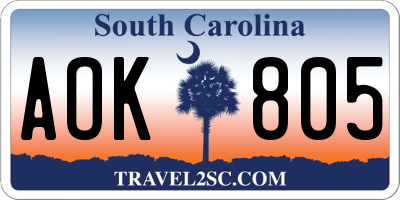 SC license plate AOK805