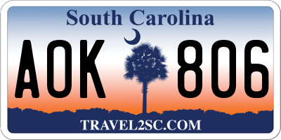 SC license plate AOK806