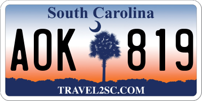 SC license plate AOK819