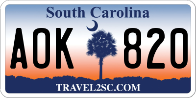 SC license plate AOK820