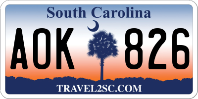 SC license plate AOK826