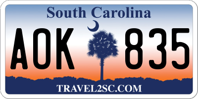 SC license plate AOK835