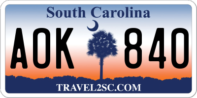 SC license plate AOK840
